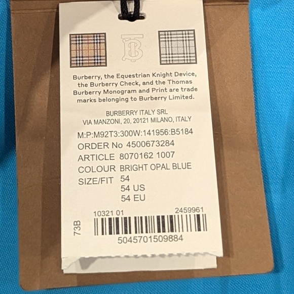 $1250 Mens Burberry Tailored Wool Trousers Pants Bright Opal Blue 54 US 38 - Picture 10 of 10